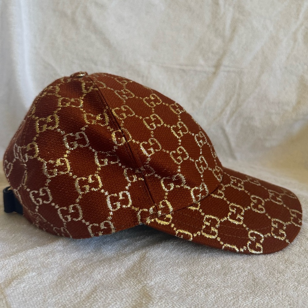 Gucci Brown Rust Cooper Silver Logo Baseball Hat Cap sz 57 - Picture 2 of 7